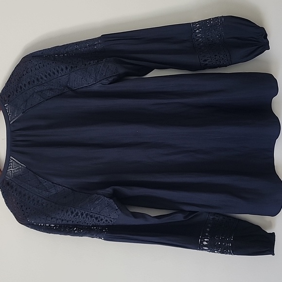 Ramy Brooke Navy blue Long Sleeve Laced Winnie Blouse Size Medium - Picture 10 of 12